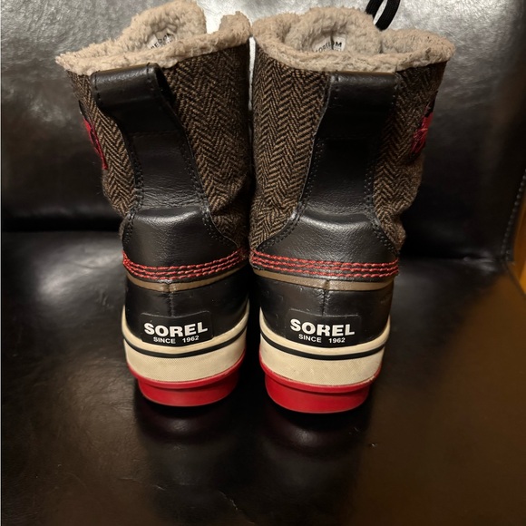 Sorel Tivoli Duck Boots Herringbone Waterproof Winter Black Red Womens Size 7.5 - Picture 3 of 6
